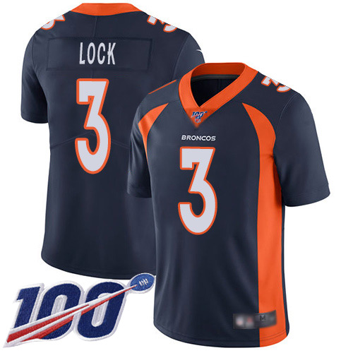 Denver Broncos Limited Youth Navy Blue Drew Lock 100th Season Alternate Jersey #3 Vapor Untouchable NFL Football Nike